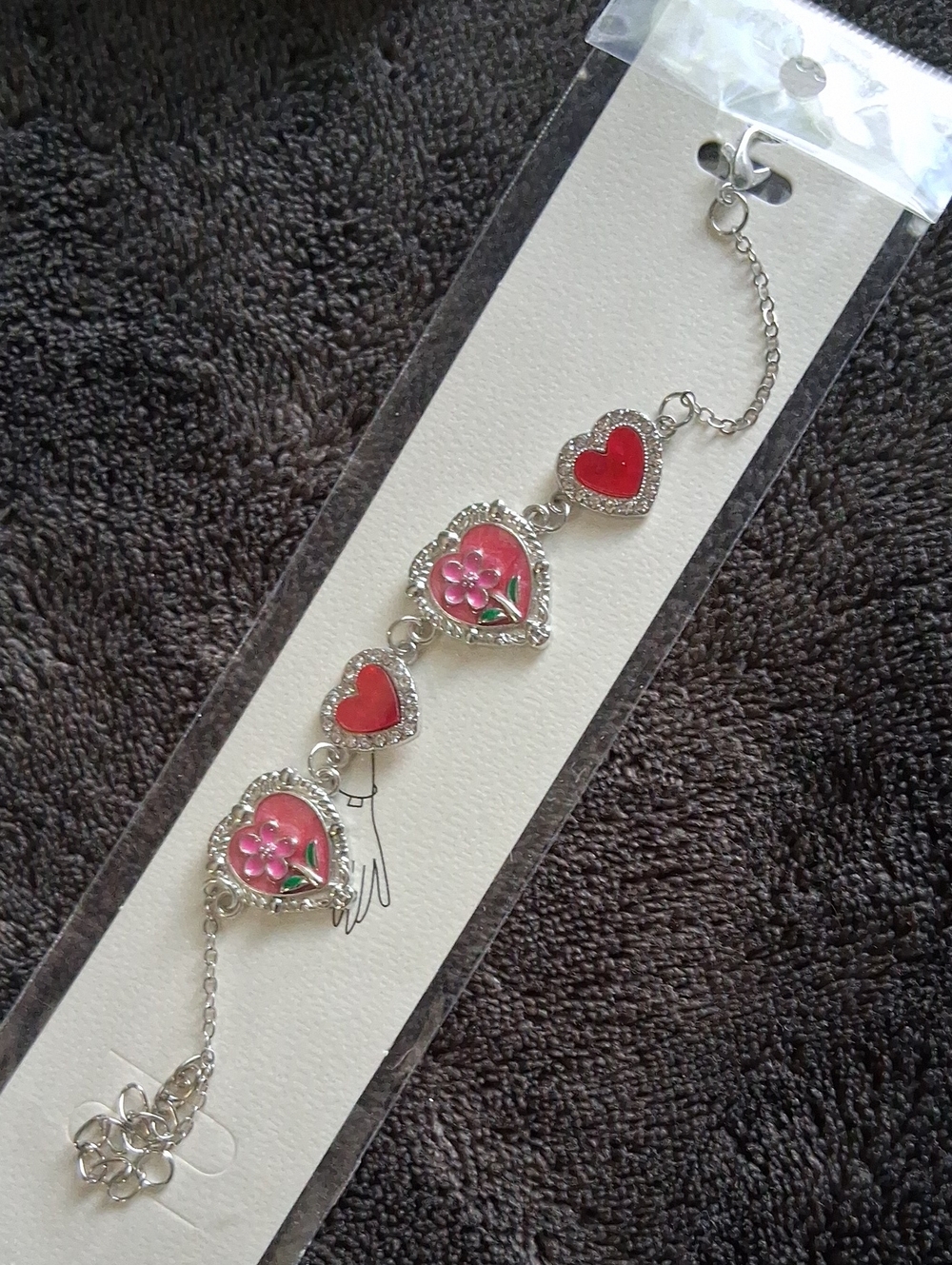 Silver-Tone Pink Heart & Flower Bracelet - Women Jewelry
